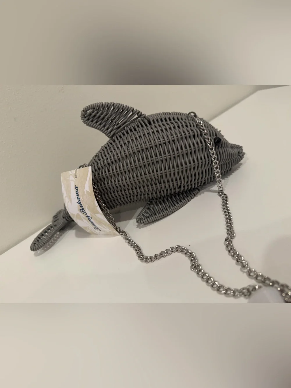 Gray Wicker Dolphin Fish Ornament with Chain - Pets Fish Accessory